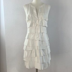 BCBGMAXAZRIA white poplin tiered ruffle sleeveless shift mini dress